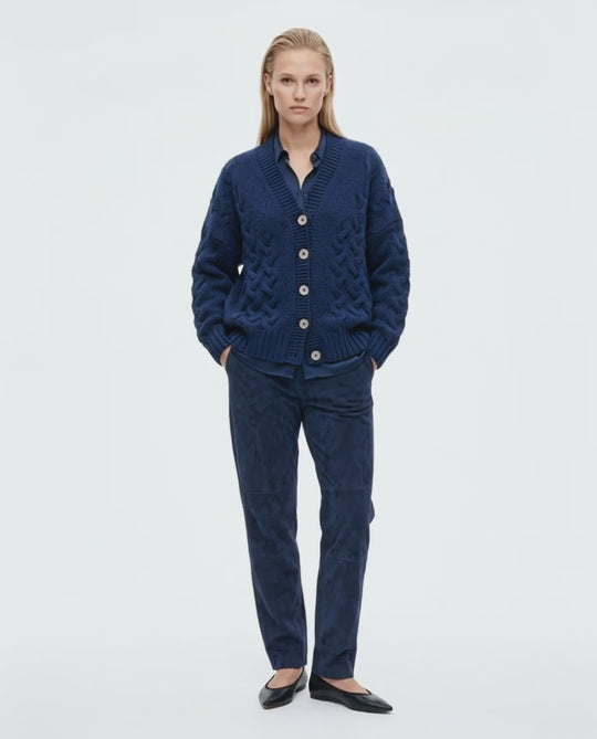Nola Cashmere Strickjacke mit Knöpfen Dunkelblau